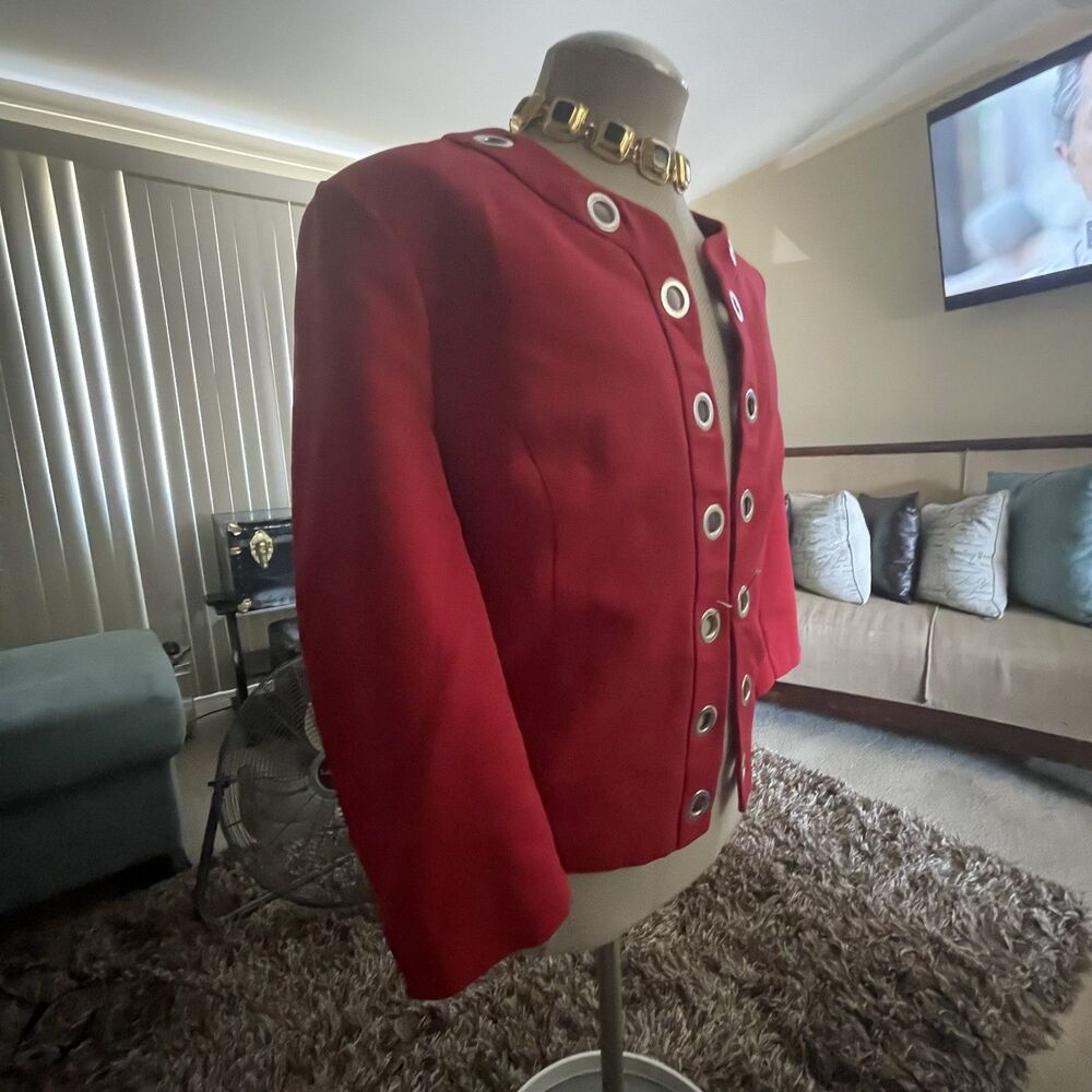 Roz & Ali Women’s Red 3/4 Sleeve Blazer Size XL with Silver Accents Career Artsy - Picture 3 of 9